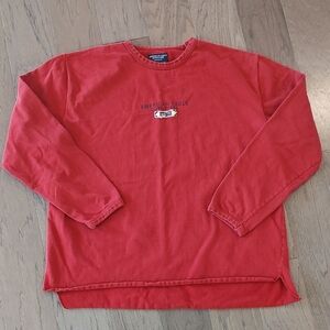 Y2K American Eagle Long Sleeve Shirt Red Mens L Curled Edge Used